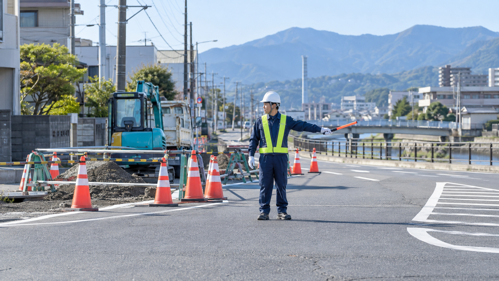 道路工事現場の交通誘導のAIイメージ